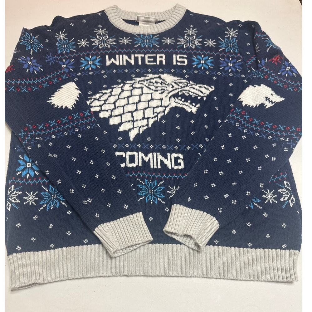 Game of Thrones "Winter Is Coming" Navy Blue Fantasy Crew Neck Sweater S Large - Picture 8 of 12
